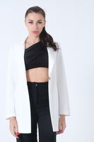 Ekru Zebra Astar Detaylı Krep Blazer Ceket 01051201.147 - 5