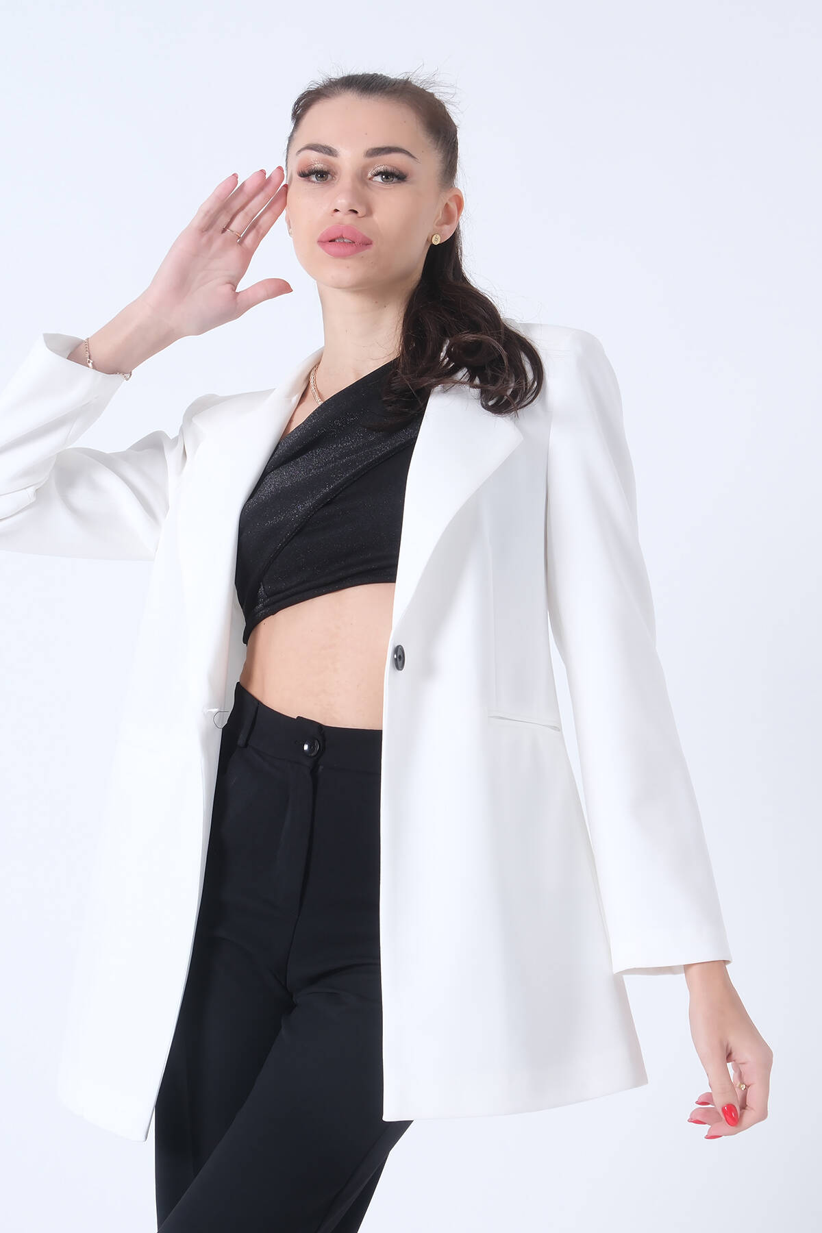 Ekru Zebra Astar Detaylı Krep Blazer Ceket 01051201.147 - Ardanewline