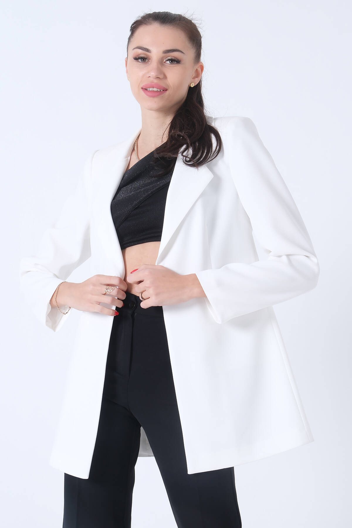 Ekru Zebra Astar Detaylı Krep Blazer Ceket 01051201.147 - Ardanewline (1)