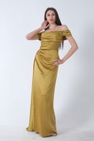 Fıstık Drape Detaylı Saten Kumaş Abiye Elbise 9704858.22 - 3