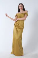 Fıstık Drape Detaylı Saten Kumaş Abiye Elbise 9704858.22 - 4