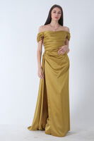 Fıstık Drape Detaylı Saten Kumaş Abiye Elbise 9704858.22 - 5