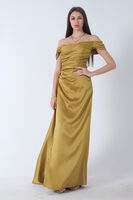 Fıstık Drape Detaylı Saten Kumaş Abiye Elbise 9704858.22 - 6