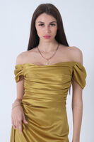 Fıstık Drape Detaylı Saten Kumaş Abiye Elbise 9704858.22 - 7