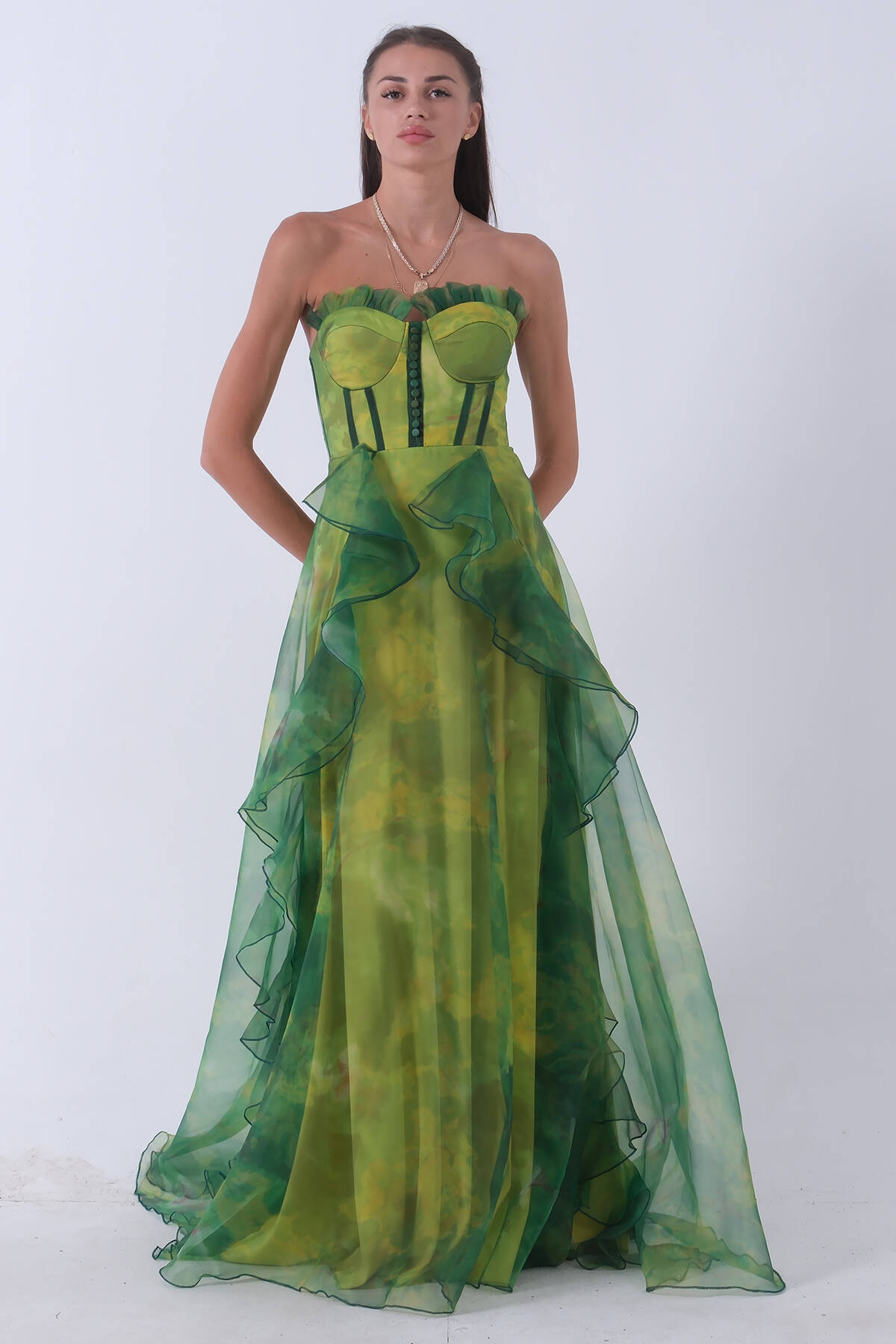 Fıstık Straplez Yaka Yırtmaçlı Eteği Fırfırlı Abiye 9705163.22 - Ardanewline (1)