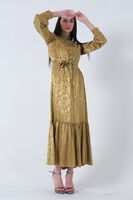 Fıstık Yakası ve Kolları Taşlı Kuşaklı Tesettür Elbise 4593281.22 - 3