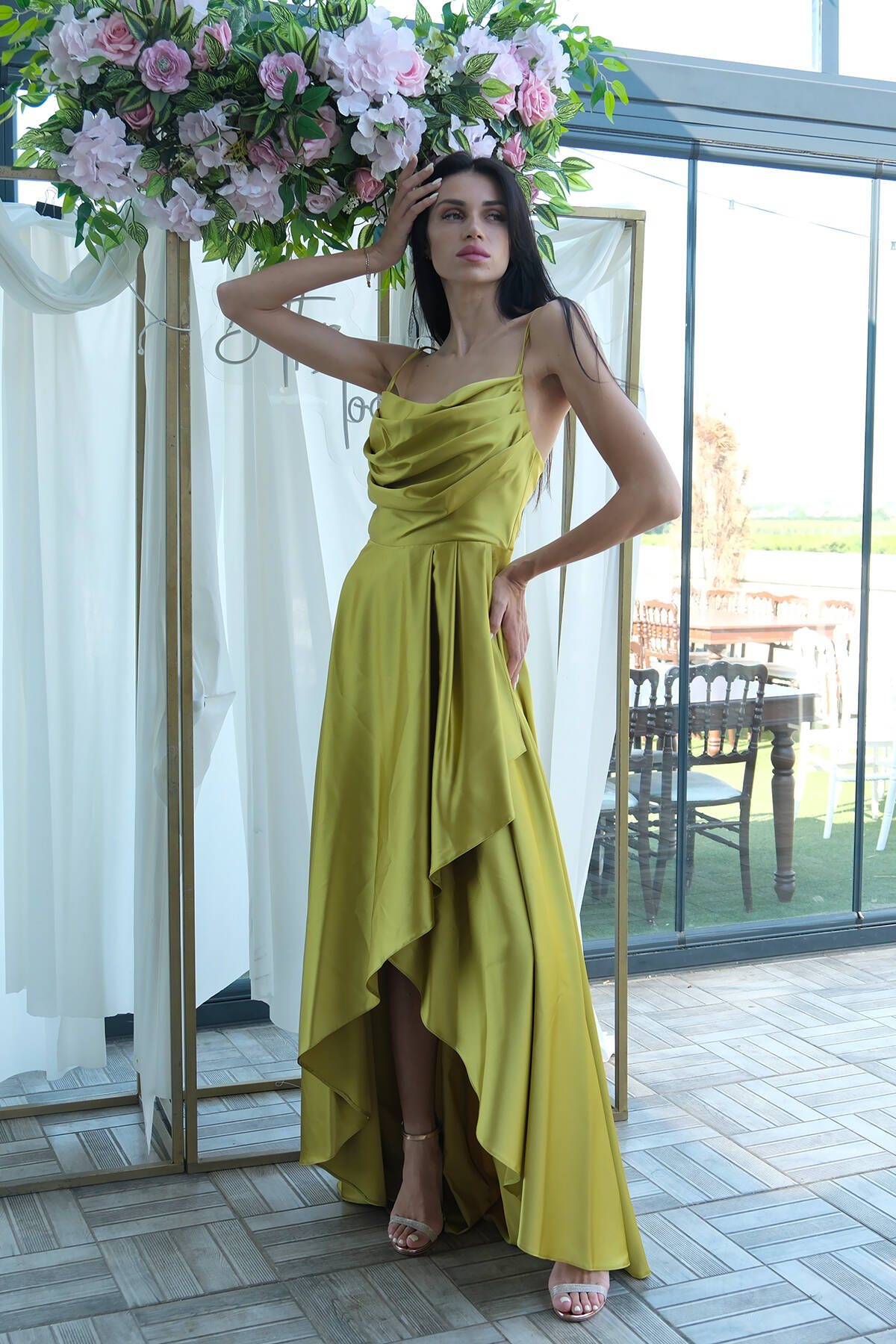 Fıstık Yırtmaç Detaylı Saten Abiye Elbise 4522348.22 - Ardanewline (1)