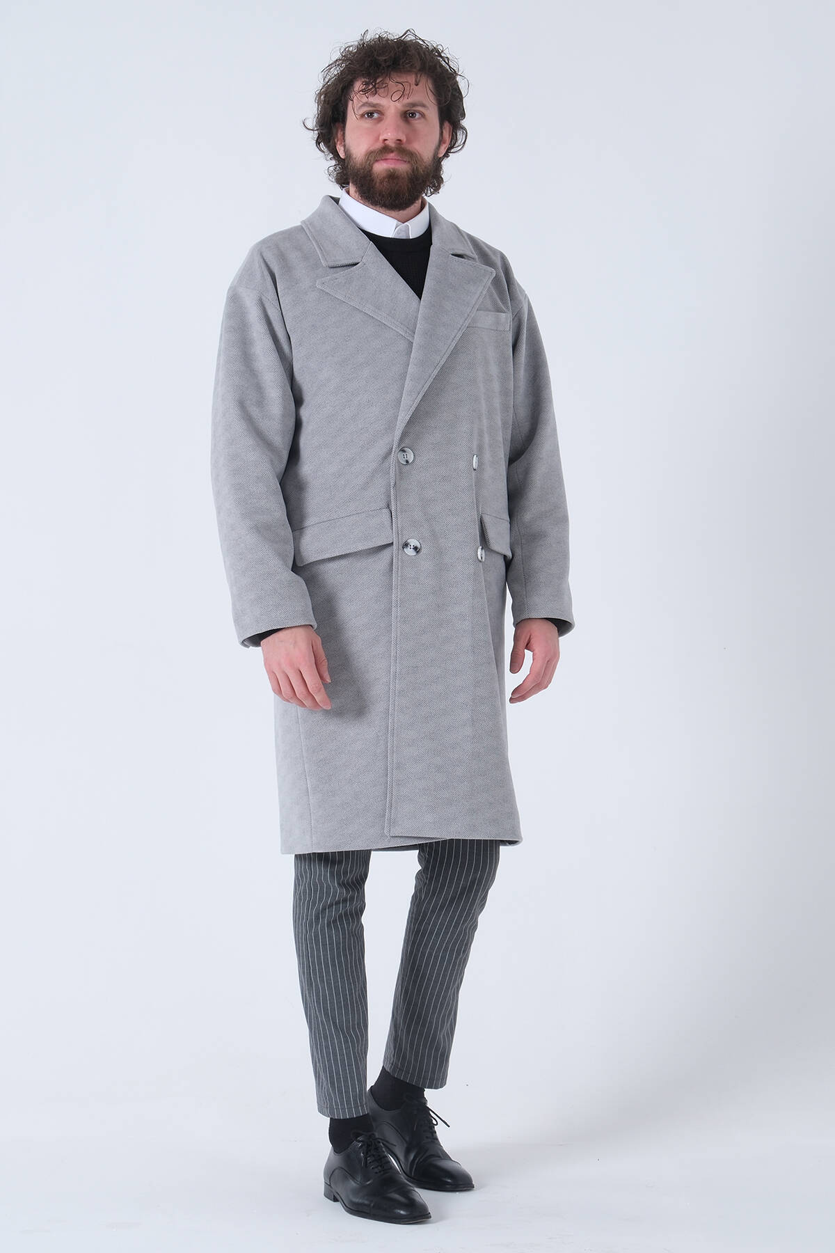 Füme Oversize Erkek Yaka Kaşe Kaban 01015002.31 - Ardanewline