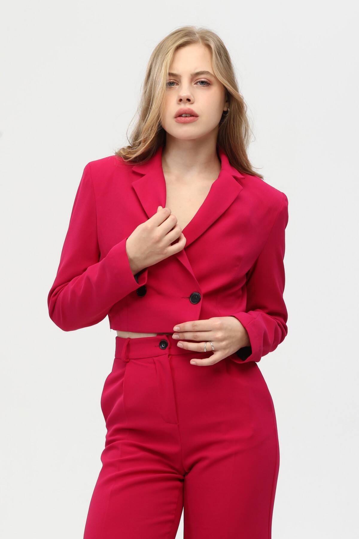 Fuşya Astarlı Crop Blazer Ceket 0105118.12 - Ardanewline