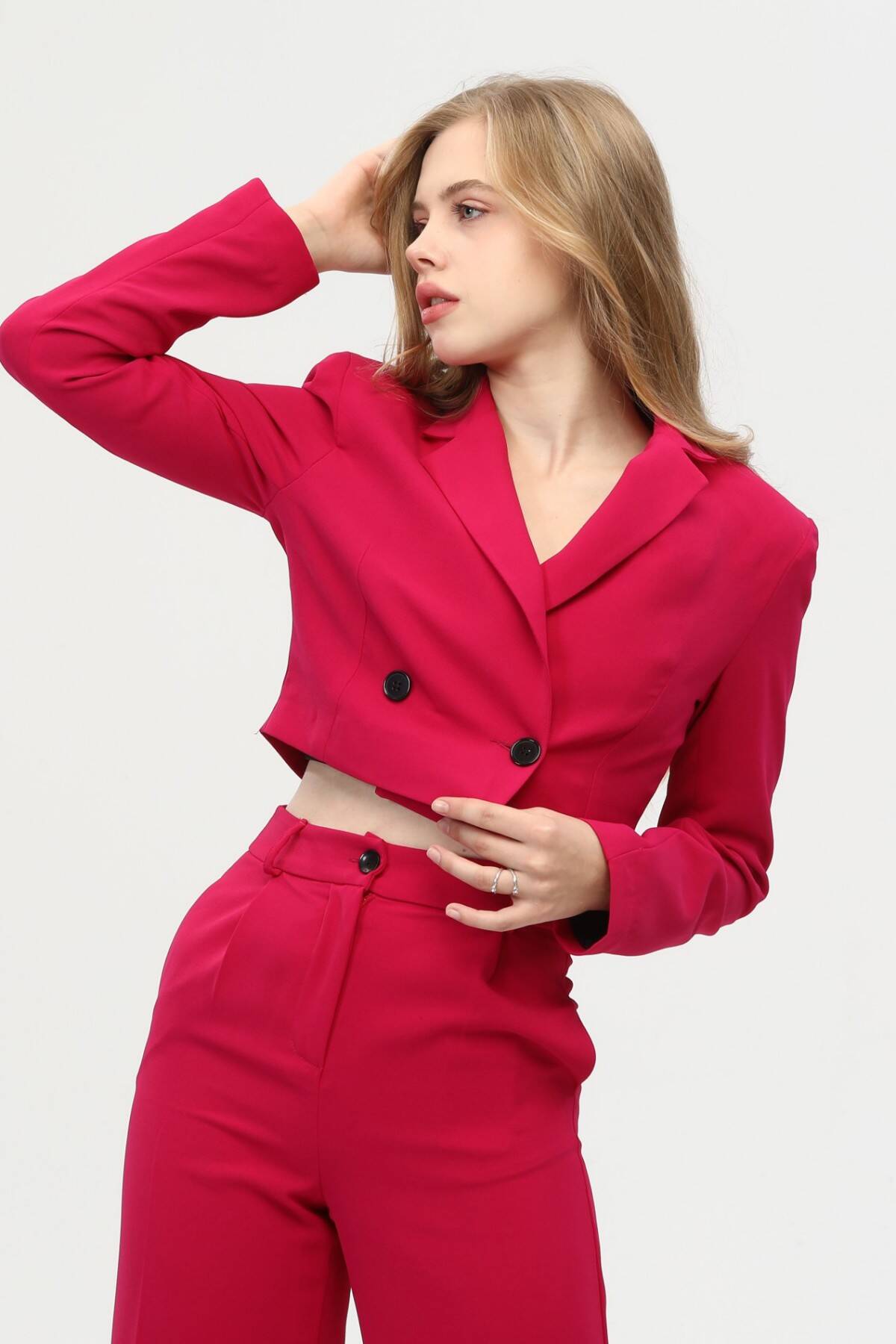 Fuşya Astarlı Crop Blazer Ceket 0105118.12 - Ardanewline (1)