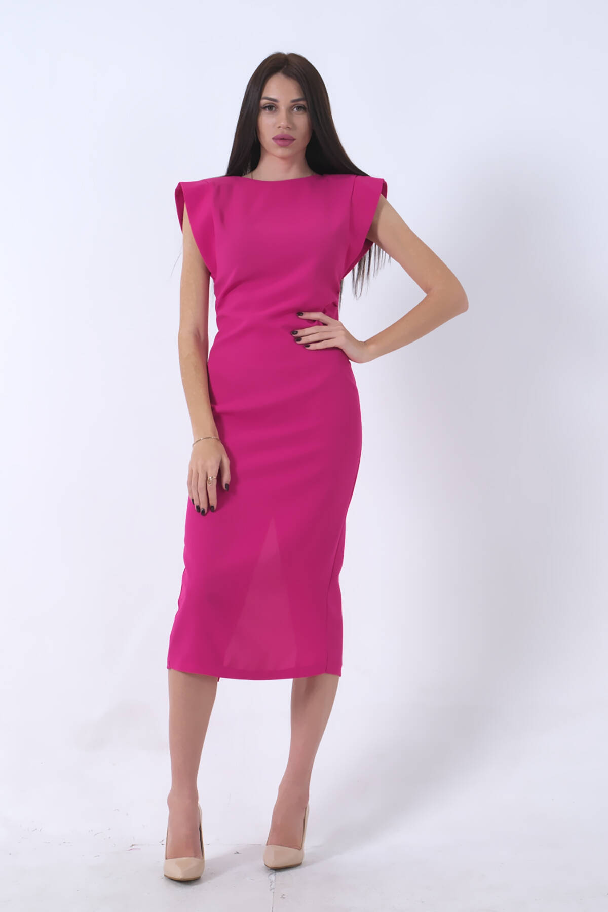 Fuşya Büzgülü Elbise 0104022.12 - Ardanewline