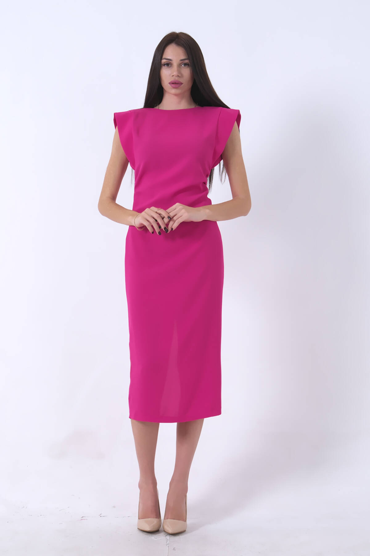 Fuşya Büzgülü Elbise 0104022.12 - Ardanewline (1)