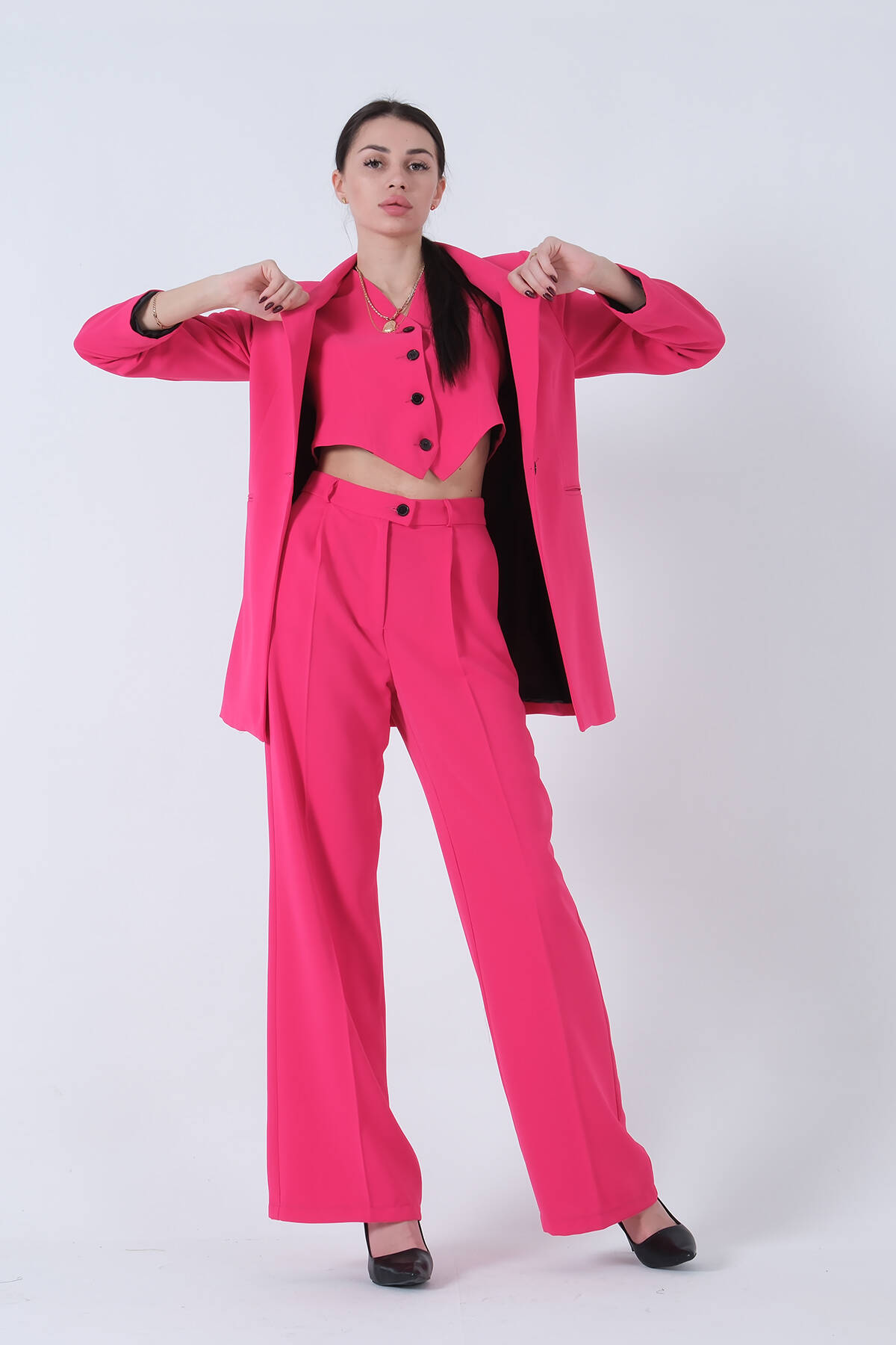 Fuşya Ceket-Yelek Pantolonlu 3'lü Takım Elbise 0106324.12 - Ardanewline (1)