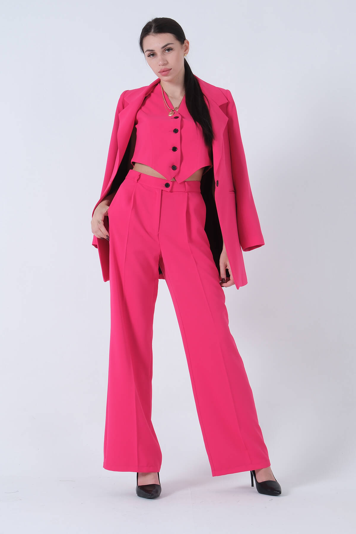 Fuşya Ceket-Yelek Pantolonlu 3'lü Takım Elbise 0106324.12 - Ardanewline