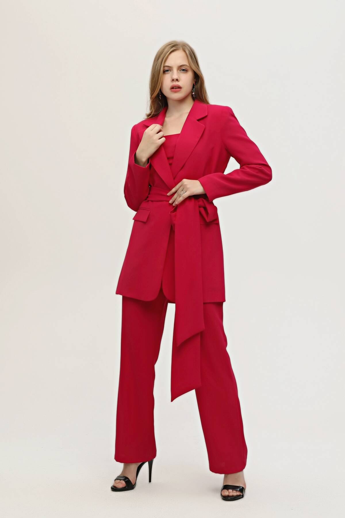 Fuşya Crop Pantolon Ceket Üçlü Takım 0106308.12 - Ardanewline