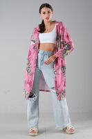Fuşya Desenli Krep Kimono 0107129.12 - 1