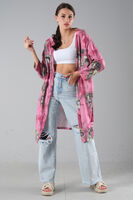 Fuşya Desenli Krep Kimono 0107129.12 - 3