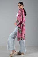Fuşya Desenli Krep Kimono 0107129.12 - 5