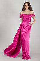 Fuşya Drape Detaylı Saten Kumaş Abiye Elbise 9704858.12 - 1