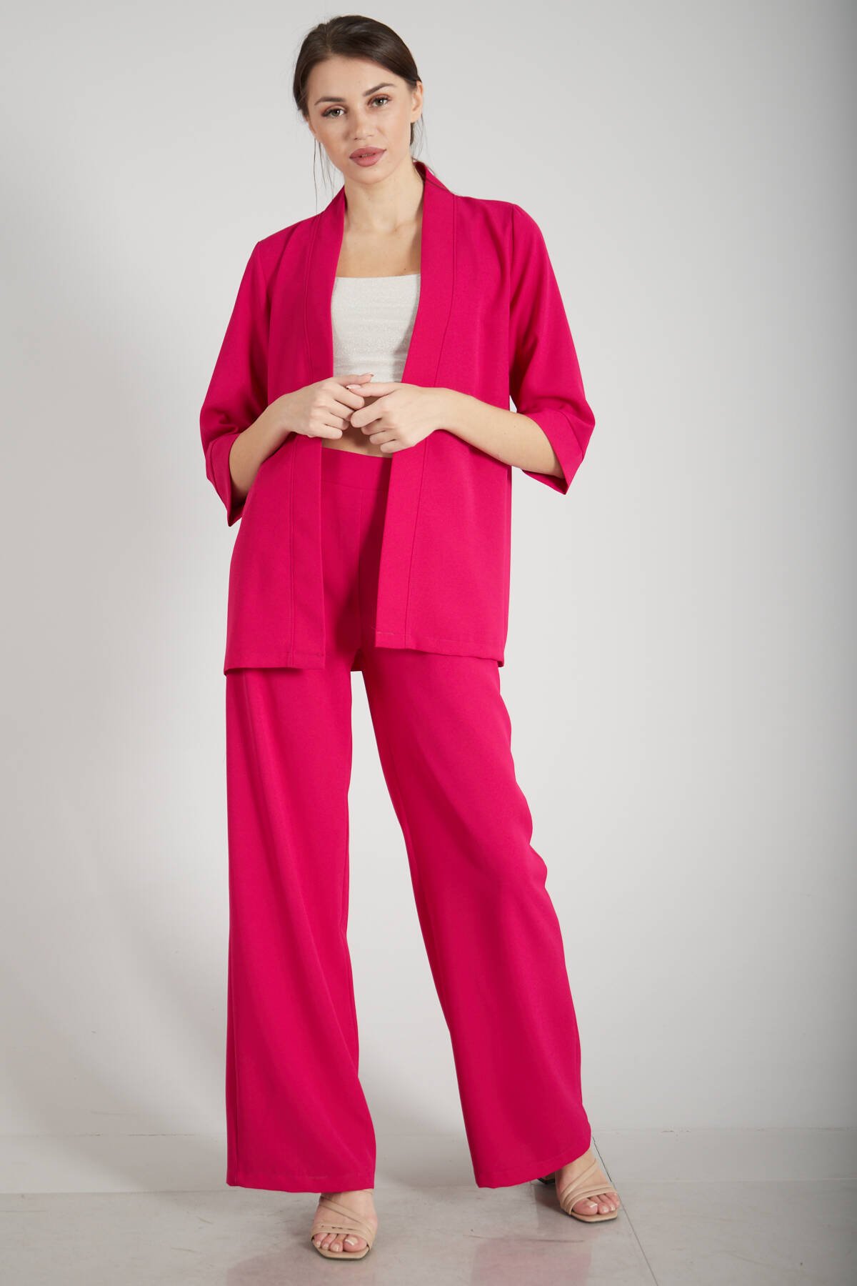 Fuşya Kimono Pantolon İkili Krep Takım 0106314.12 - Ardanewline