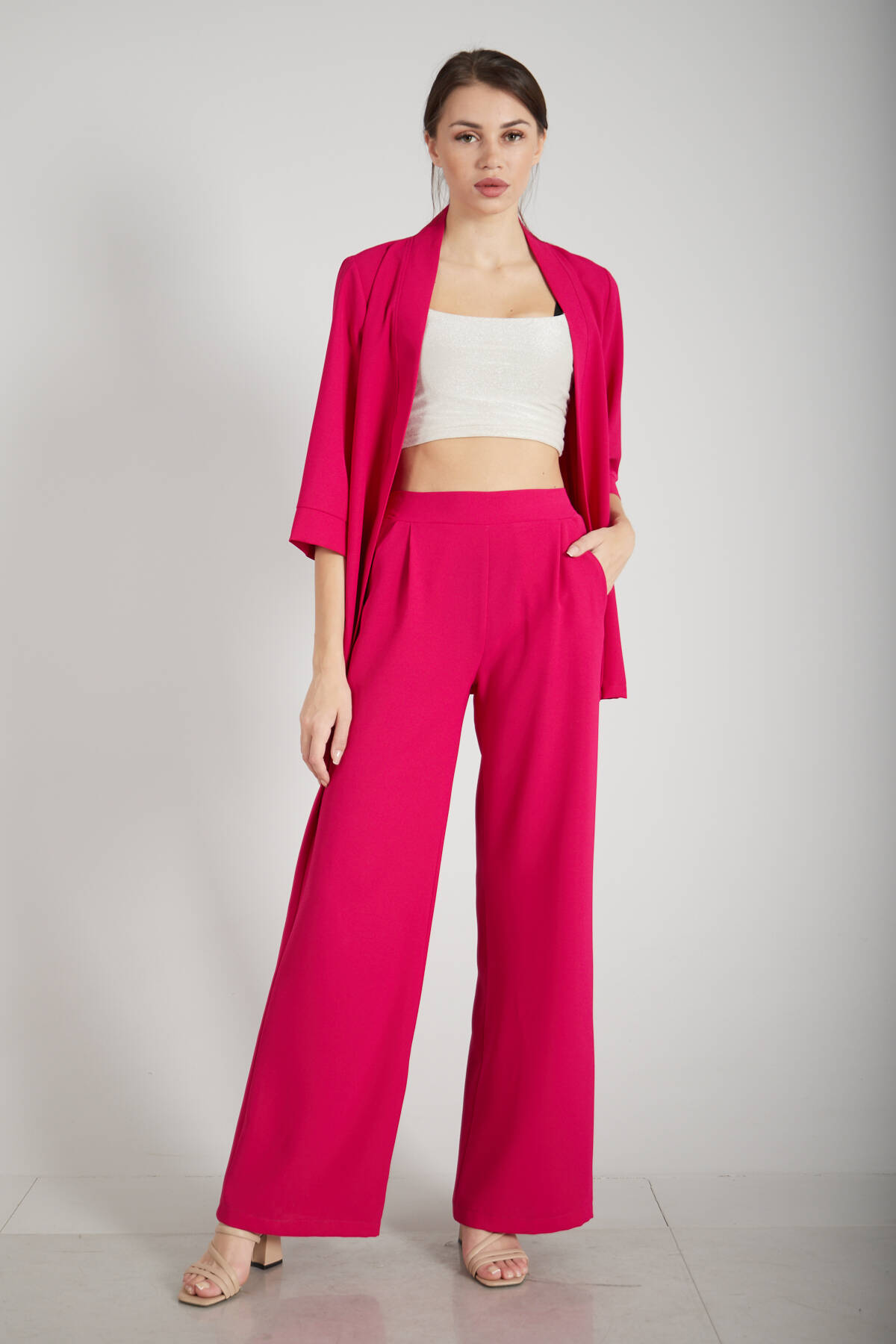 Fuşya Kimono Pantolon İkili Krep Takım 0106314.12 - Ardanewline (1)