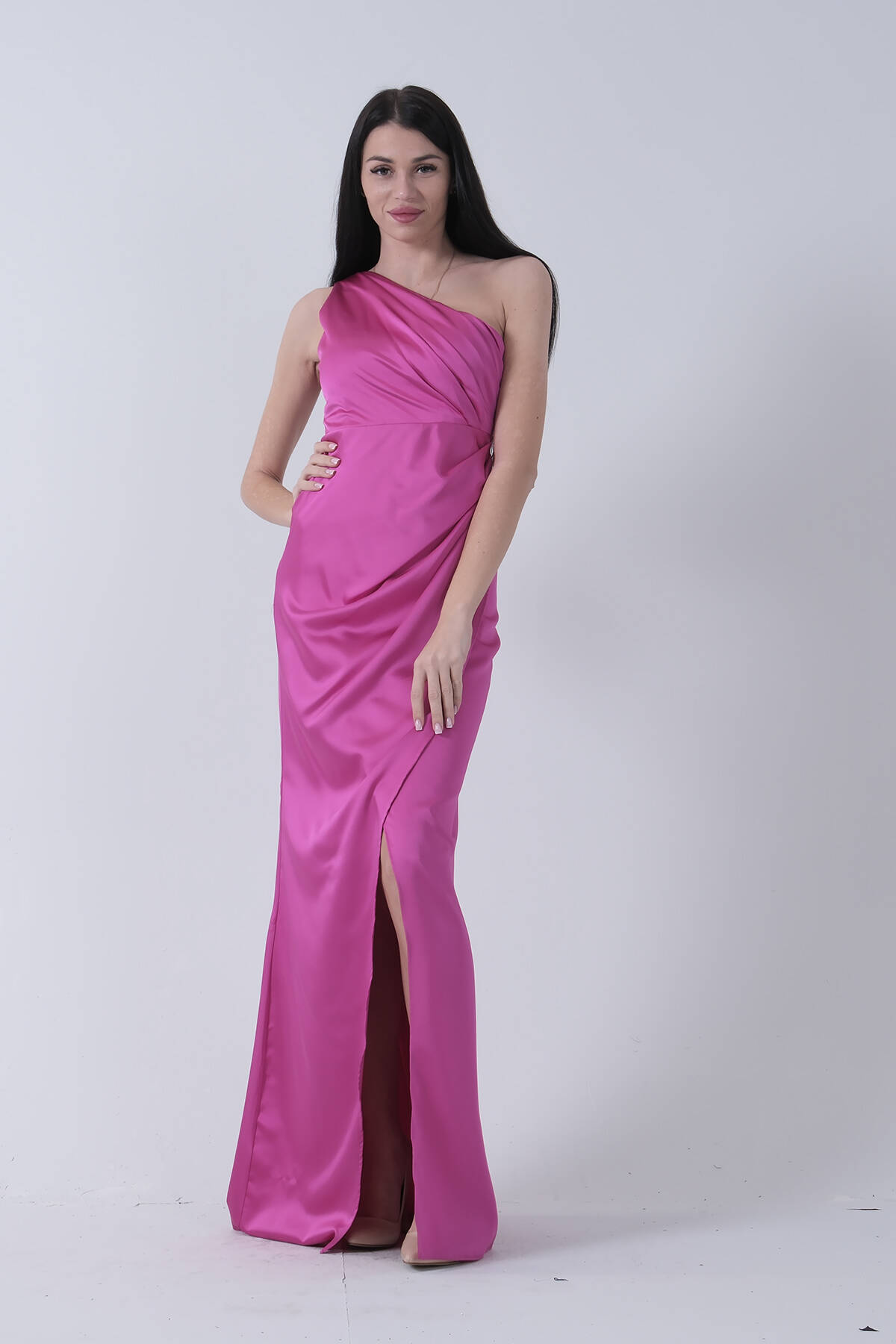 Fuşya Önü Yırtmaçlı Tek Omuz Şık Abiye 0801563.12 - Ardanewline