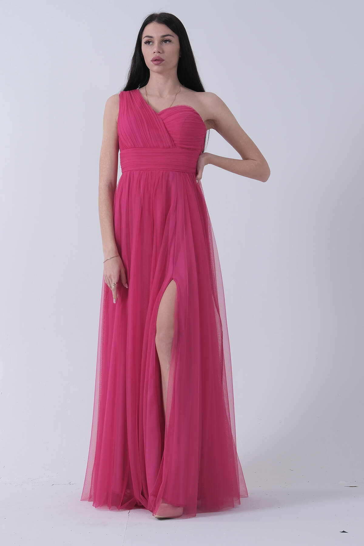 Fuşya Tek Omuz Yırtmaçlı Abiye 9705155.12 - Ardanewline (1)