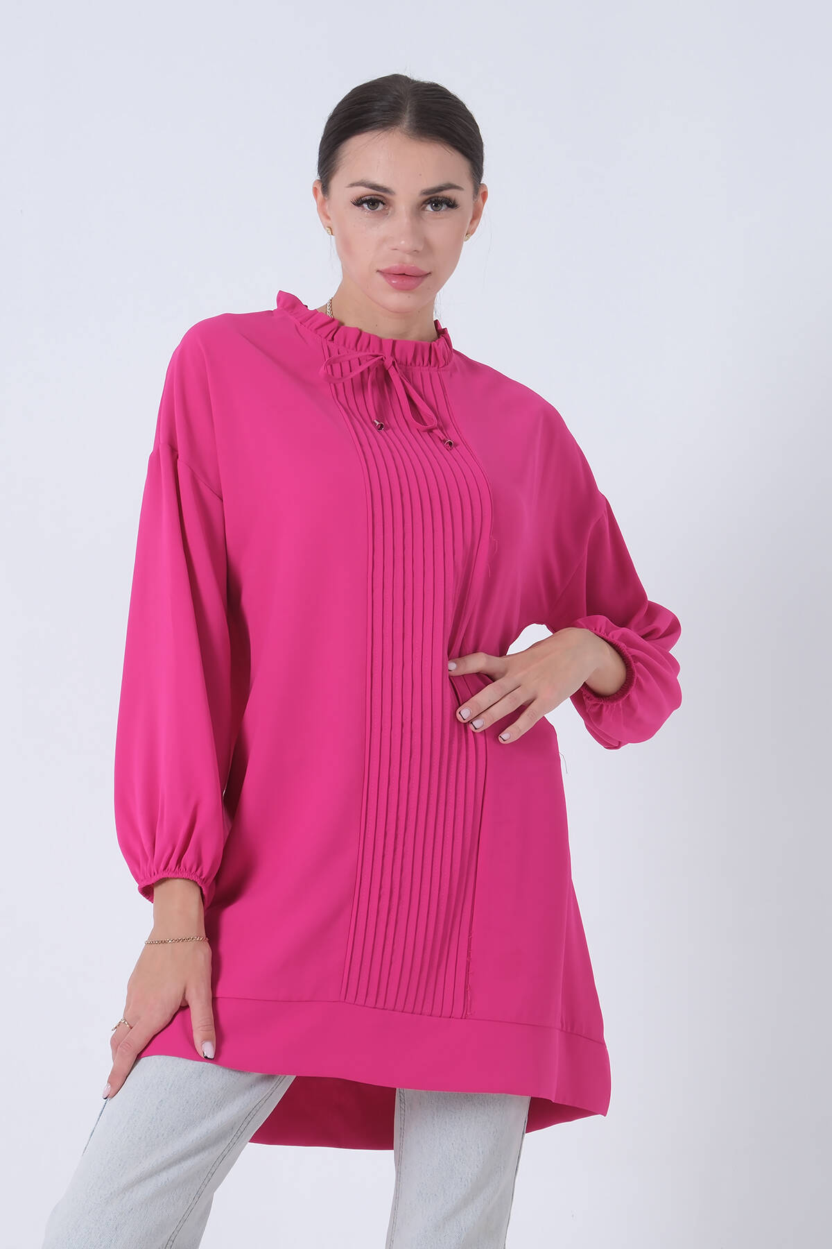 Fuşya Yakası Fırfırlı Tunik 0203192.12