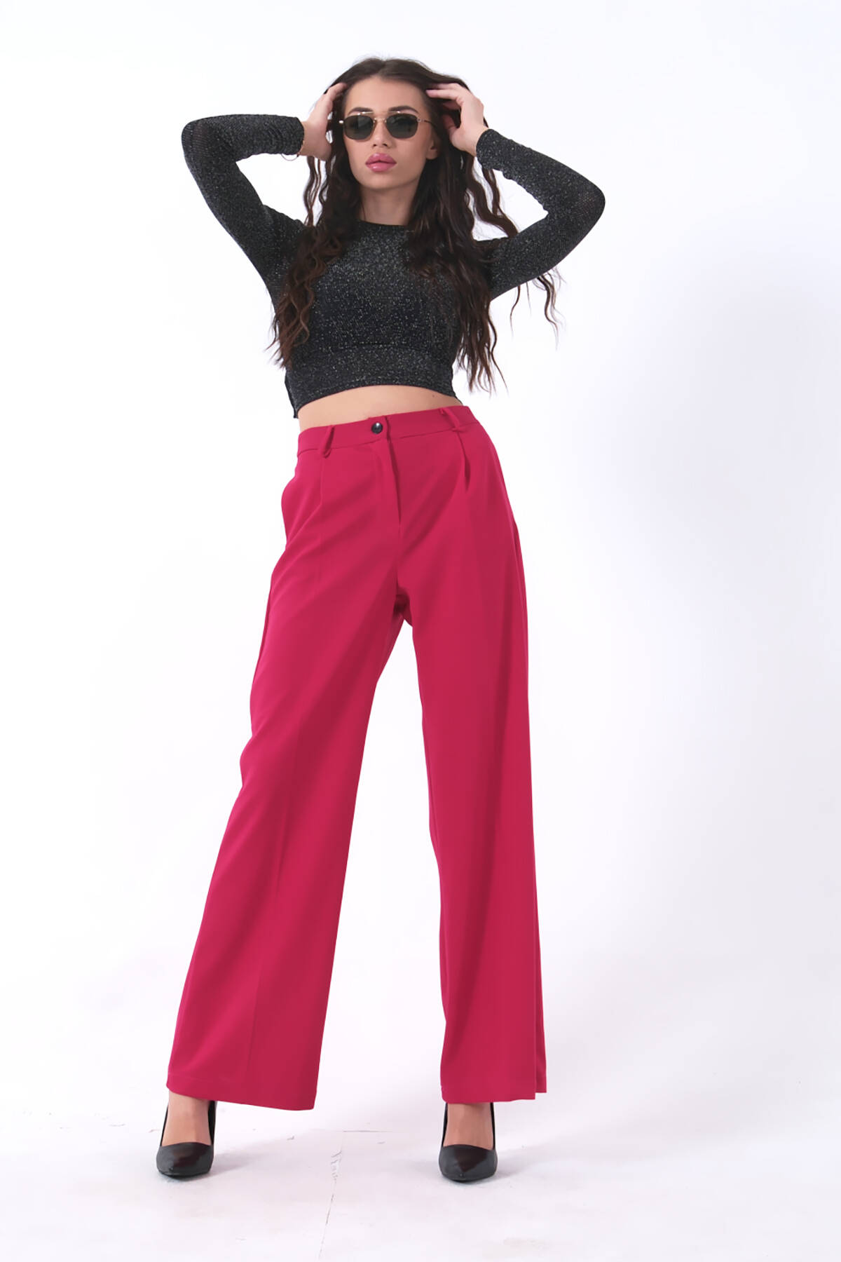 Fuşya Yüksek Bel Pileli Palazzo Pantolon 0102066.12 - Ardanewline