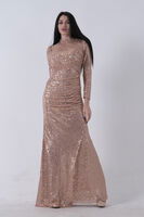 Gold Bisiklet Yaka Pul Payetli Yırtmaçlı Abiye 0801057.122 - 1
