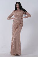 Gold Bisiklet Yaka Pul Payetli Yırtmaçlı Abiye 0801057.122 - 2