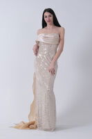 Gold Drape Yaka Detaylı Payet İşlemeli Uzun Kuşaklı Abiye 9705470.122 - 1