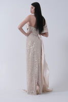 Gold Drape Yaka Detaylı Payet İşlemeli Uzun Kuşaklı Abiye 9705470.122 - 5