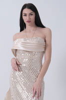 Gold Drape Yaka Detaylı Payet İşlemeli Uzun Kuşaklı Abiye 9705470.122 - 7