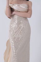 Gold Drape Yaka Detaylı Payet İşlemeli Uzun Kuşaklı Abiye 9705470.122 - video