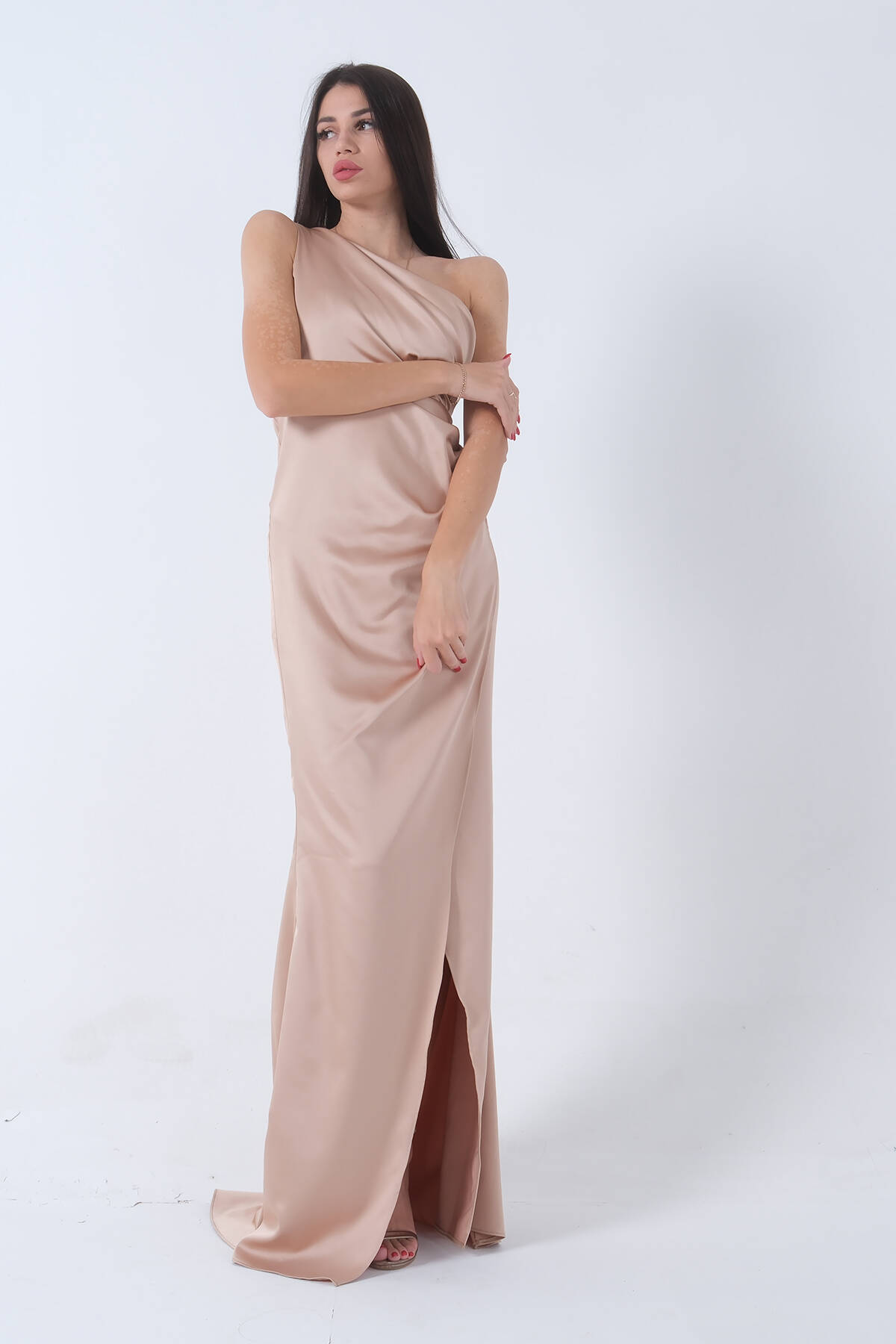 Gold Önü Yırtmaçlı Tek Omuz Şık Abiye 0801563.122 - Ardanewline