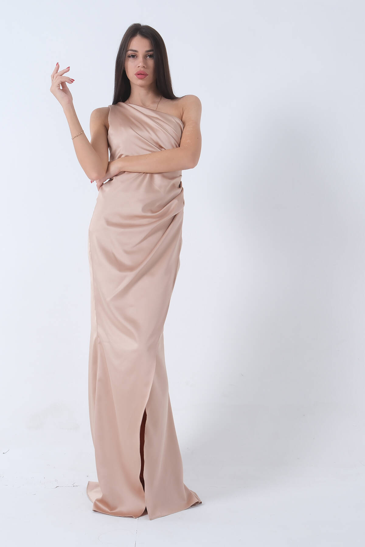 Gold Önü Yırtmaçlı Tek Omuz Şık Abiye 0801563.122 - Ardanewline (1)