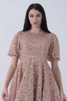 Gold Pul Payetli Midi Boy Kısakol Abiye 6502498.122 - 6