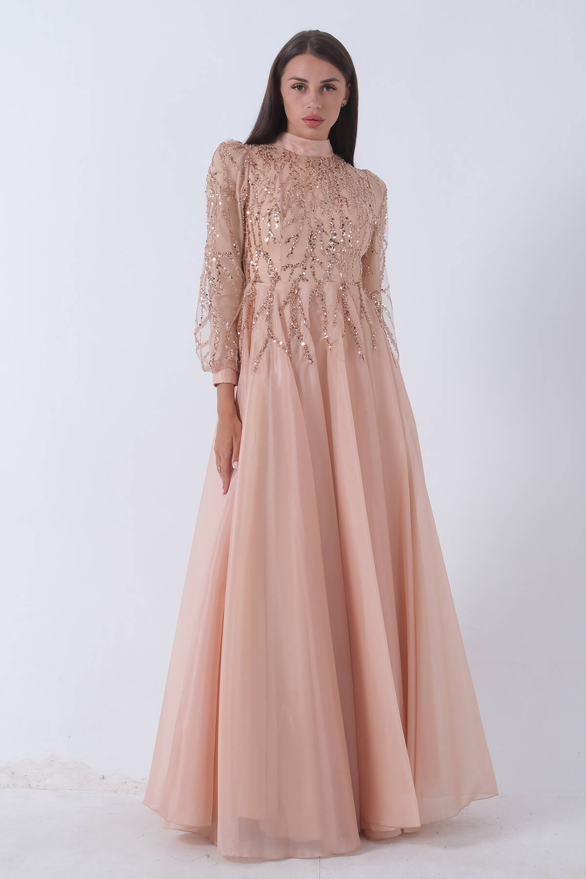 Gold Üzeri Pul Boncuk İşlemeli Tesettür Abiye 6502450.122 - Ardanewline (1)