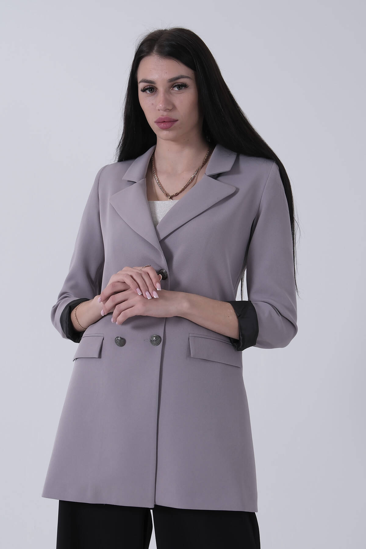 Gri Astarlı Düğme Kapamalı Blazer Ceket 0105123.06 - Ardanewline