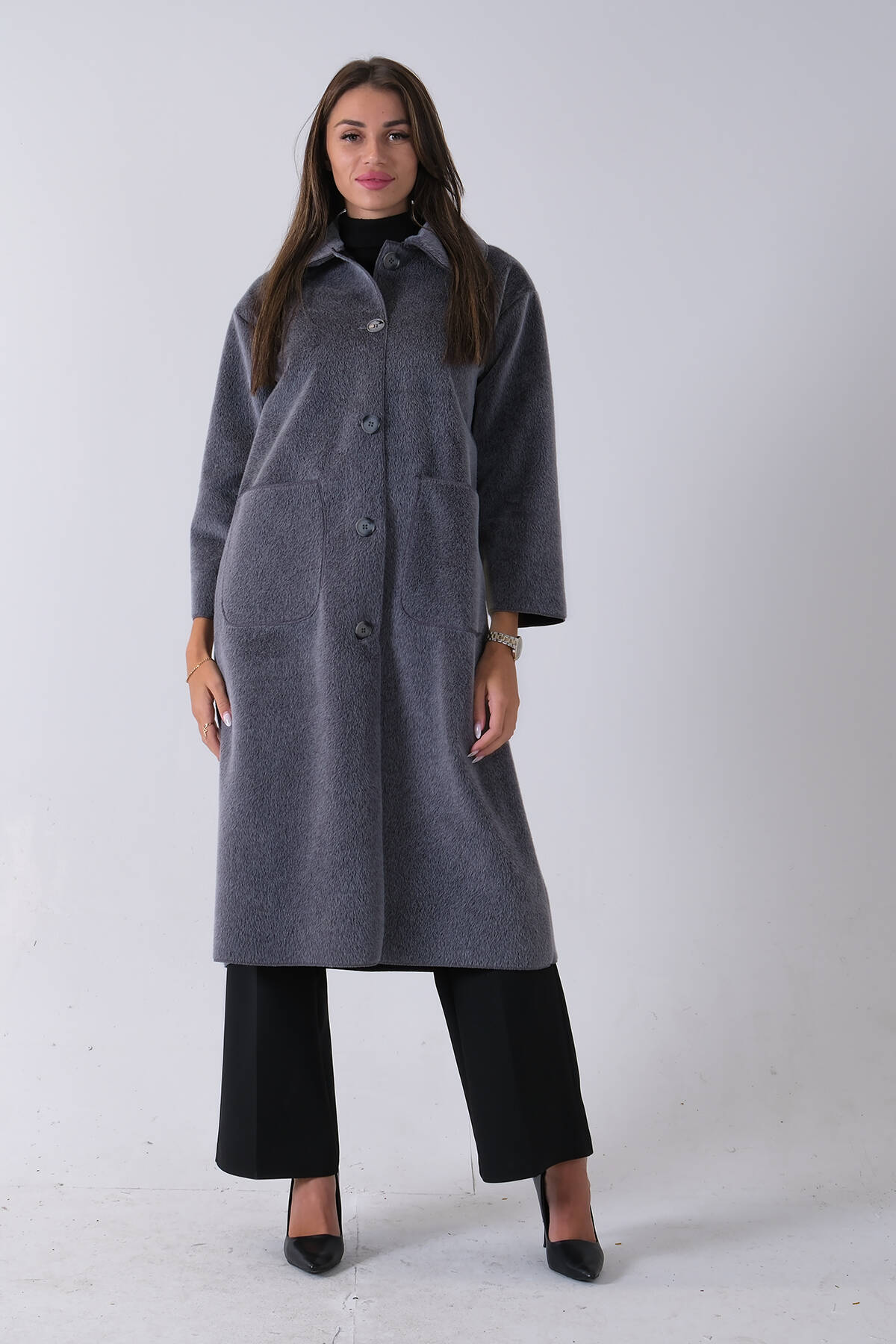 Gri Bebe Yaka Çift Cepli Kaban 31050686.06 - Ardanewline