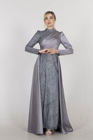 Gri Drape Ve Kuyruk Detaylı Simli Abiye Elbise 6502422.06 - 1