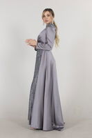 Gri Drape Ve Kuyruk Detaylı Simli Abiye Elbise 6502422.06 - 4
