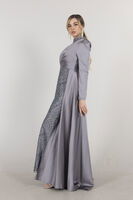 Gri Drape Ve Kuyruk Detaylı Simli Abiye Elbise 6502422.06 - 5