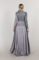 Gri Drape Ve Kuyruk Detaylı Simli Abiye Elbise 6502422.06 - 6