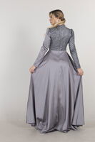 Gri Drape Ve Kuyruk Detaylı Simli Abiye Elbise 6502422.06 - 7