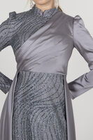 Gri Drape Ve Kuyruk Detaylı Simli Abiye Elbise 6502422.06 - 8