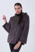 Gri Fermuarlı Oversize Kapüşonlu Çift Cepli Peluş Mont 0108078.06 - 2
