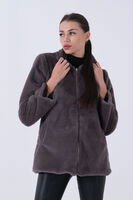 Gri Fermuarlı Oversize Kapüşonlu Çift Cepli Peluş Mont 0108078.06 - 3