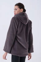Gri Fermuarlı Oversize Kapüşonlu Çift Cepli Peluş Mont 0108078.06 - 5
